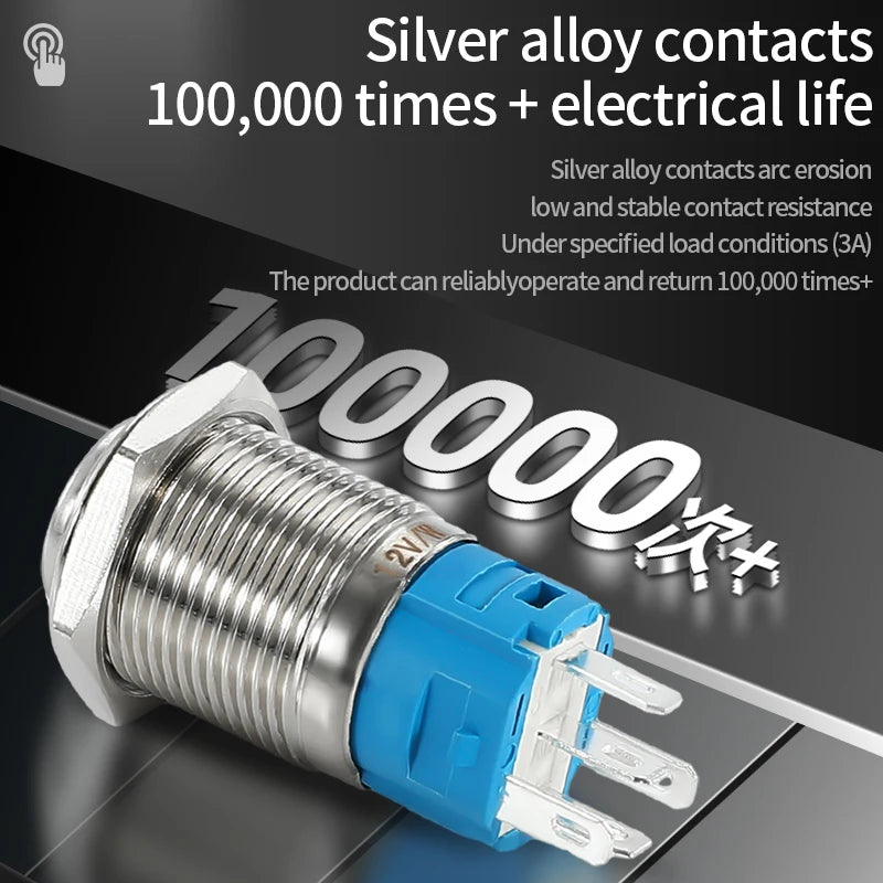 ABILKEEN 12/16/19/22MM LED Ring Illuminate Metal Push Button Switch 1NO1NC Momentary/Latching Power Control Push Button Switch