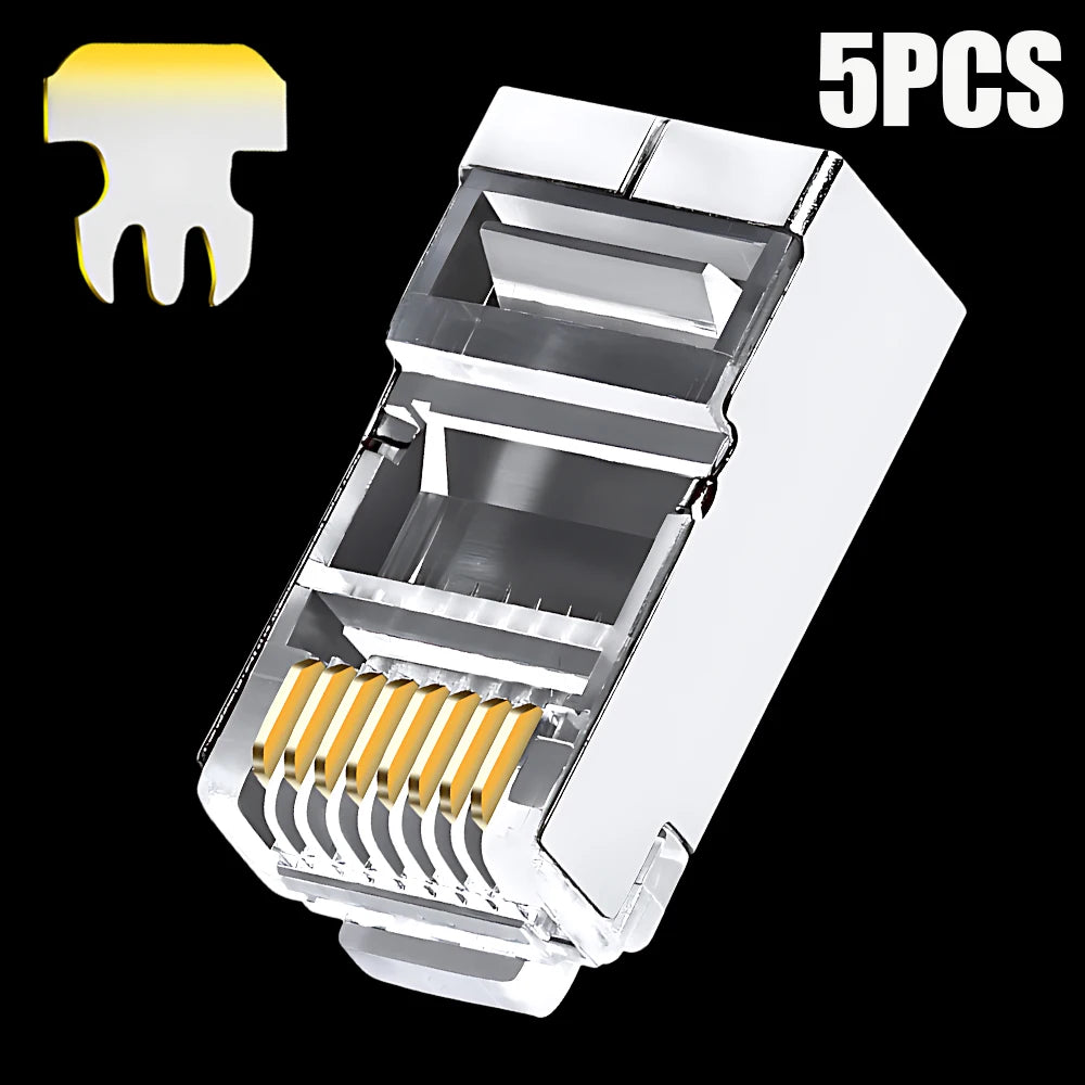 RJ45 CAT5/6/7 Connector 8P8C Modular Plug Adapter Pass Through Modular Plugs Shielded Gigabit Network Crimp Crystal Head