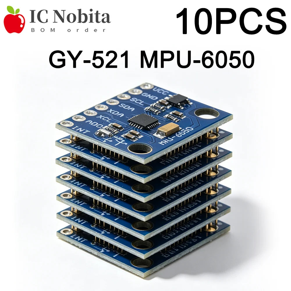 10PCS MPU-6050 6DOF 3-Axis Accelerometer Gyroscope Module GY-521 for Arduino IMU Sensor I2C DIY Robotics UAV Stabilization