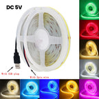 5V USB COB Led Strip Light White/Red/Green/Pink/Ice Blue/Yellow 320 Leds Flexible Ribbon DC Night Lamp TV Backlights Home Decor