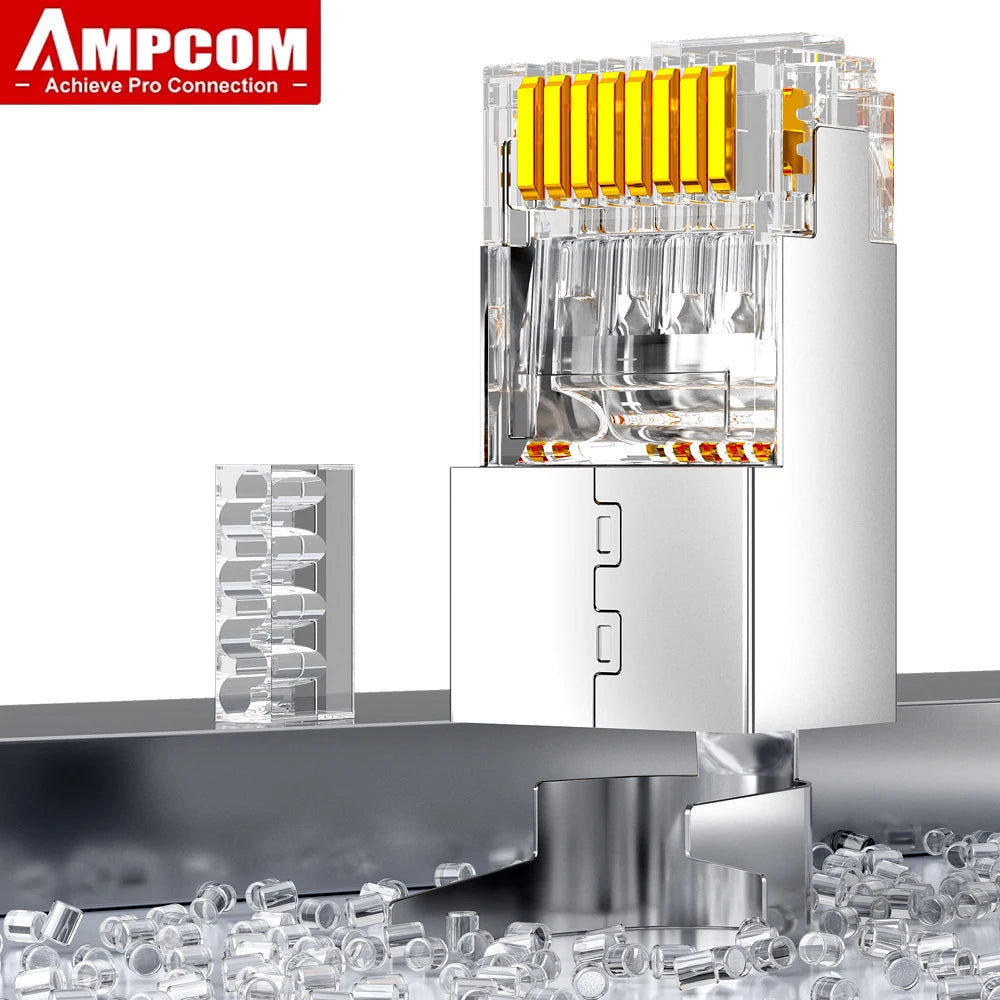 AMPCOM CAT7 RJ45 Connector, Pass Through CAT6A RJ45 Ethernet Plug for CAT 7 Solid or Stranded Network Cable with 1.5mm Load Bar