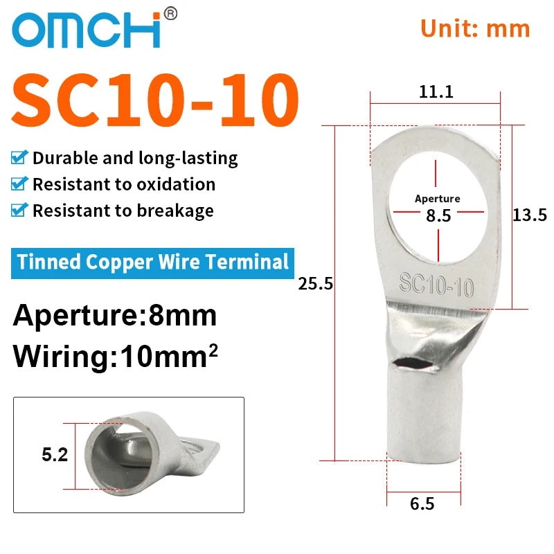 OMCH 5/10/20PCS SC Type Terminals Wire Welding Cable Connector Suit 1.5-50mm2 Cable Crimp Wire Connectors