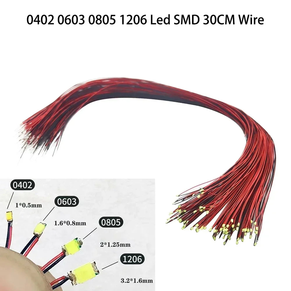 10pcs 3V 0402 0603 0805 1206 Led SMD 30CM Wire For House Model Red Black Pre-wired Mini Light Lamp Bulb