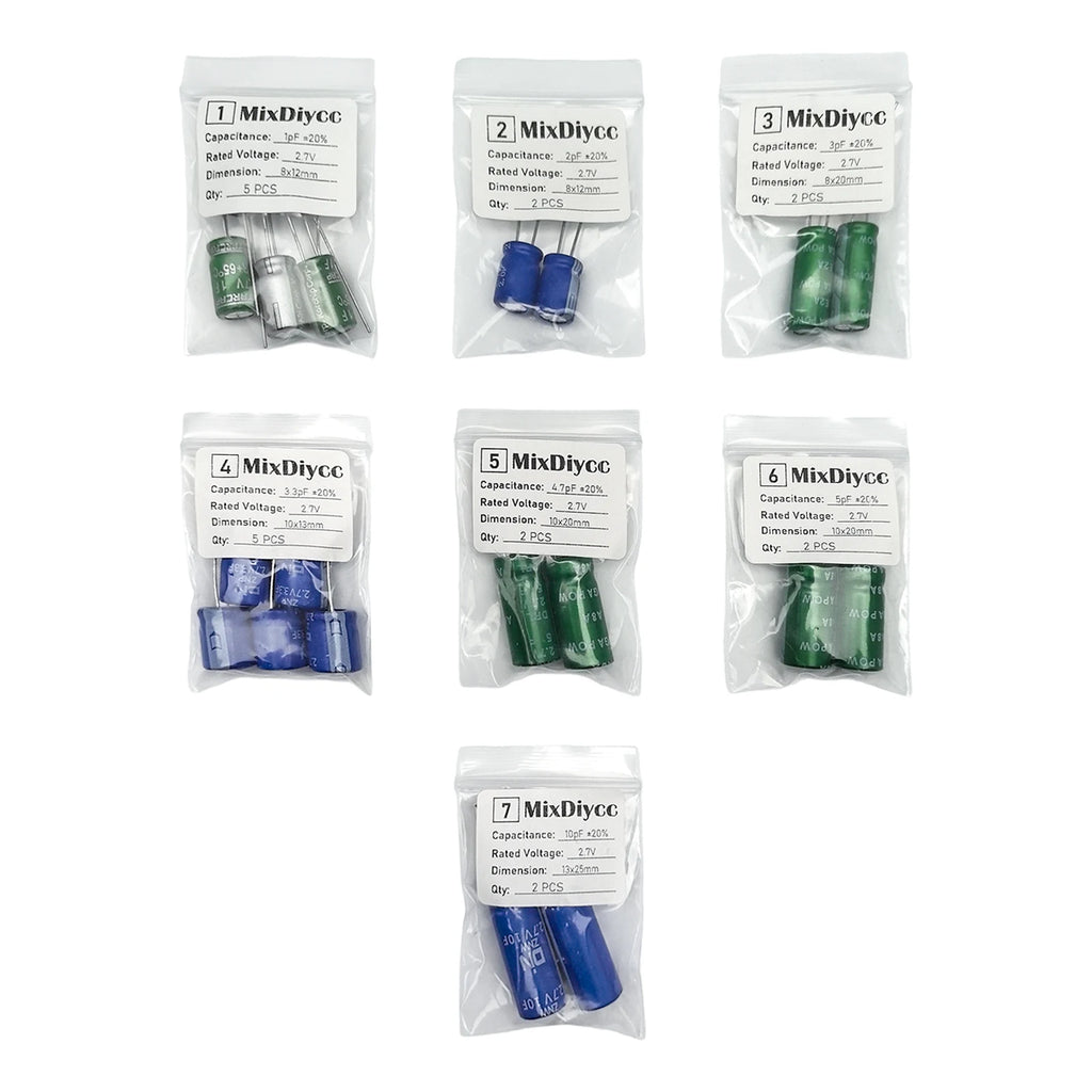 7 Values 2.7V Supercapacitor Kit 1F/2F/3F/3.3F/4.7F/5F/10F Farad capacitor Total 20 Pcs