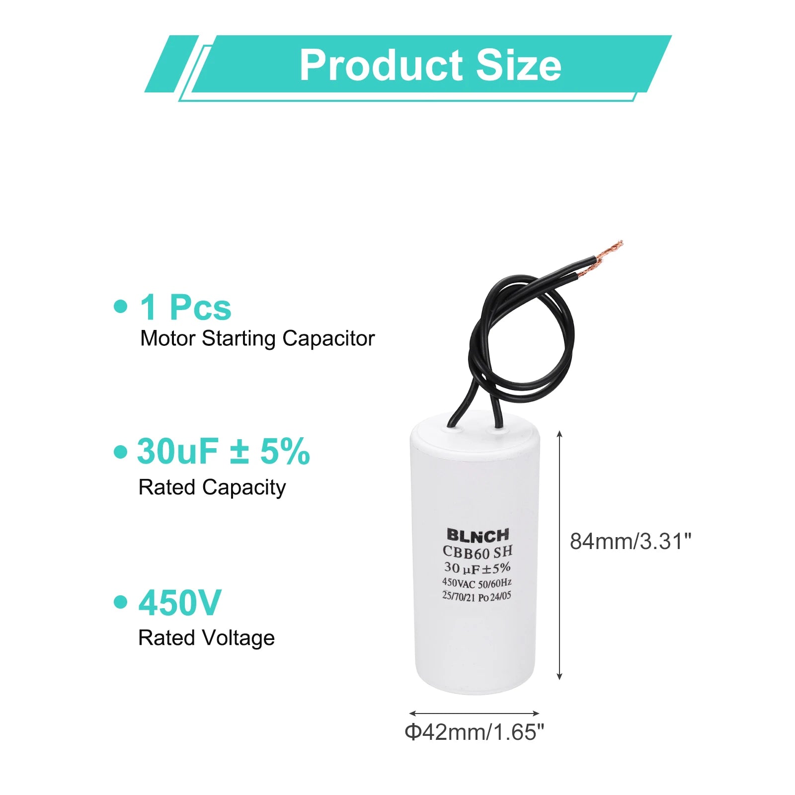 1/2Pcs CBB60 Running Capacitor 3-100uF 450V 2 Wire Electric Air Compressor Motor Run Starting Capacitor for Washing Machine