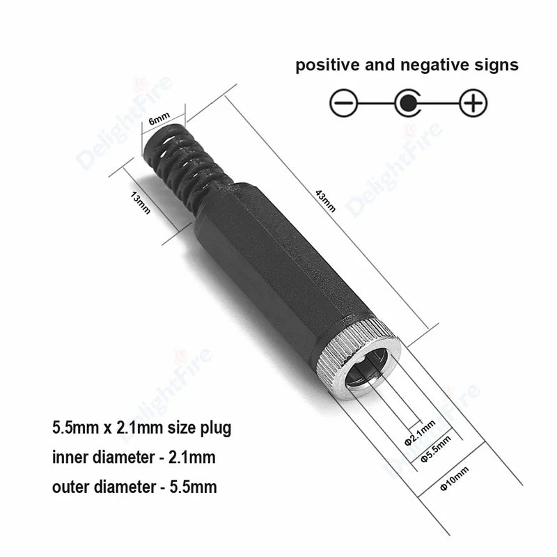 1-10Pcs 5.5 x 2.1mm 12V DC Power Male Plugs Connector Female Jack Screw Nut Panel Mount Adapter For DIY Projects Connector