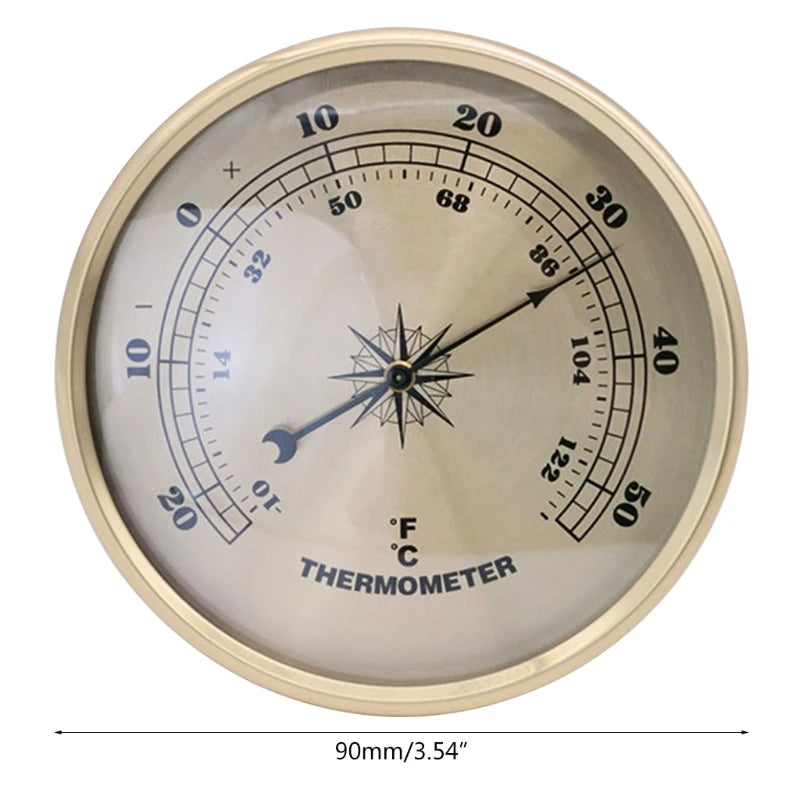 Y1UD Diameter 90mm Gold Frame Wall Hanging Wireless Alarm Clock Barometer Thermometer Hygrometer for Indoor Outdoor