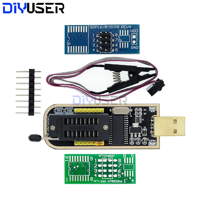 CH341A CH341B  24 25 Series EEPROM Flash BIOS USB CH341B Programmer Module  SOP8 Test Clip For EEPROM 93CXX / 25CXX / 24CXX