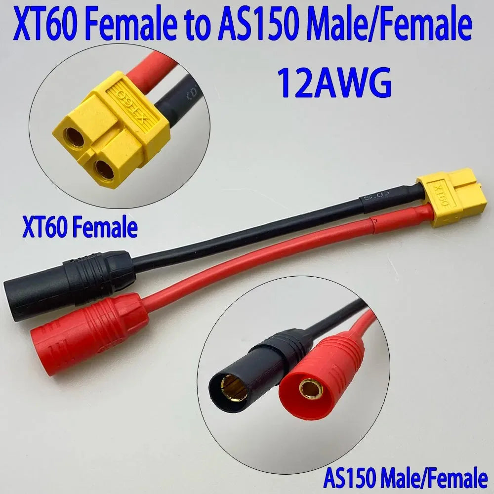 AS150 XT150 Male/Female To XT60 XT90 Plug DC Power Conversion Cable Connector 12AWG 10cm Silicone Wire Suitable for RC Batteries