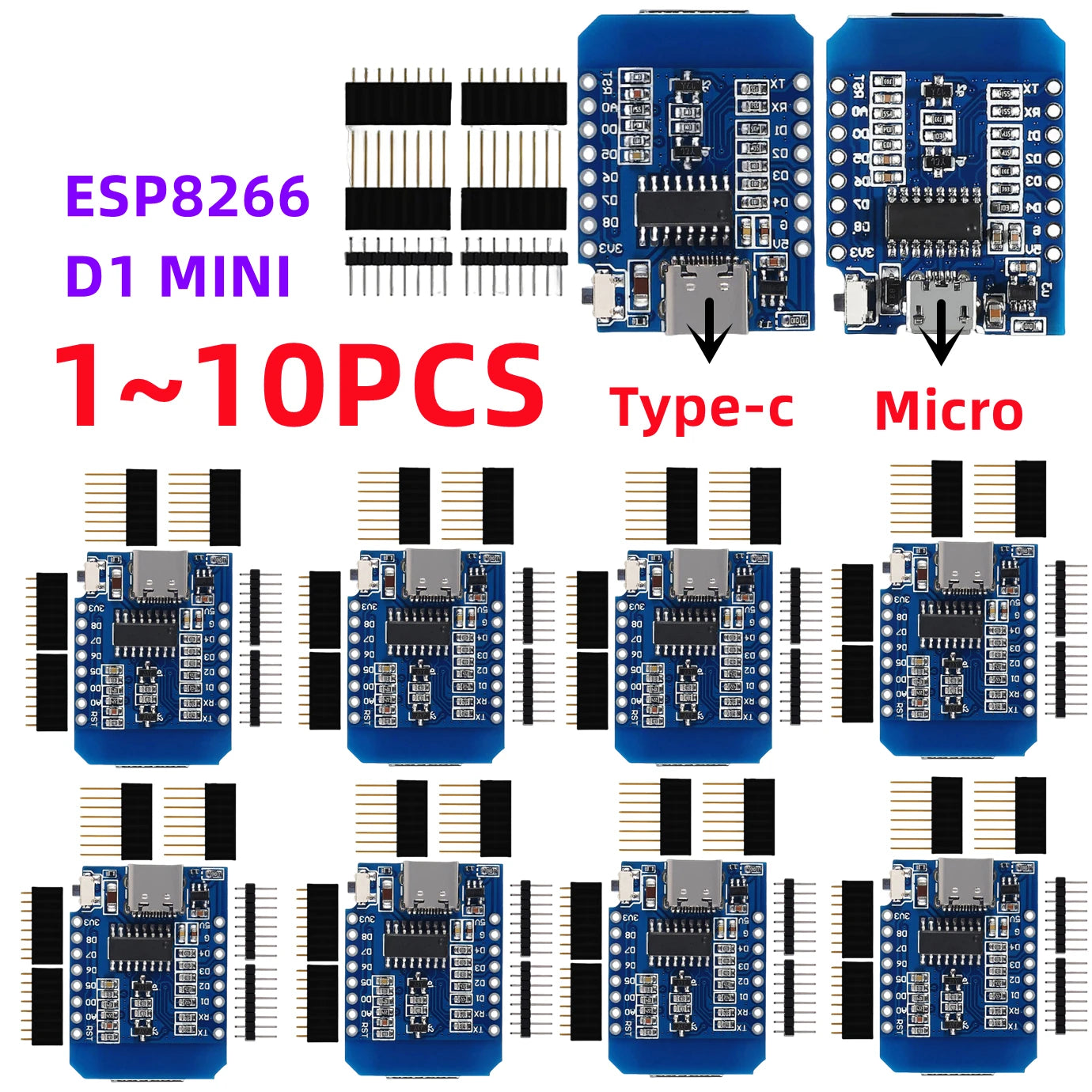 1-10PCS WeMos D1 Mini ESP8266 ESP-12F ESP12 Module WiFi Development Board TYPE-C Micro USB 3.3V Digital Pin For Arduino