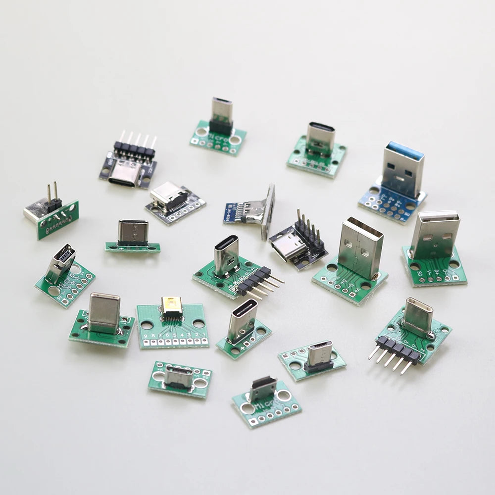 1PCS Data Charging Cable Jack Test Board with Pin Header 90 Degree Micro Mini USB Type C 2Pin USB 3.0 2.0 Female Male Connector