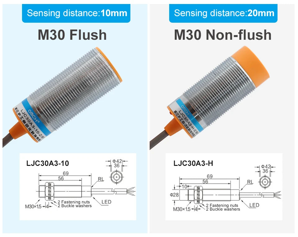 OMCH Capacitive Proximity Sensor LJC 12 18 30MM Detection Distance 2/5/10/20MM PNP NPN NO NC Cylindrical Proximity Sensor Switch