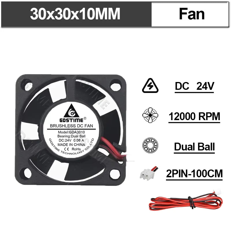 Gdstime Brushless Turbo Fan 24V Dual Ball 30mm 40mm 50mm For 3D Printer Fan DC Blower Cooling Fan 3010 4010 4020 5015 Clooer