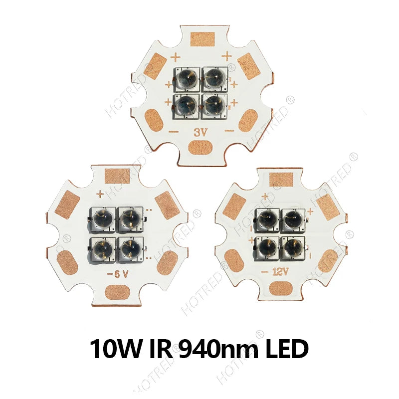 DC3V/6V/12V IR LED 60 Degree 850nm 940nm Chip 10W High Power Light3535 4Chips Infrared Lamp Ceramic Beads With 20mm Copper Board