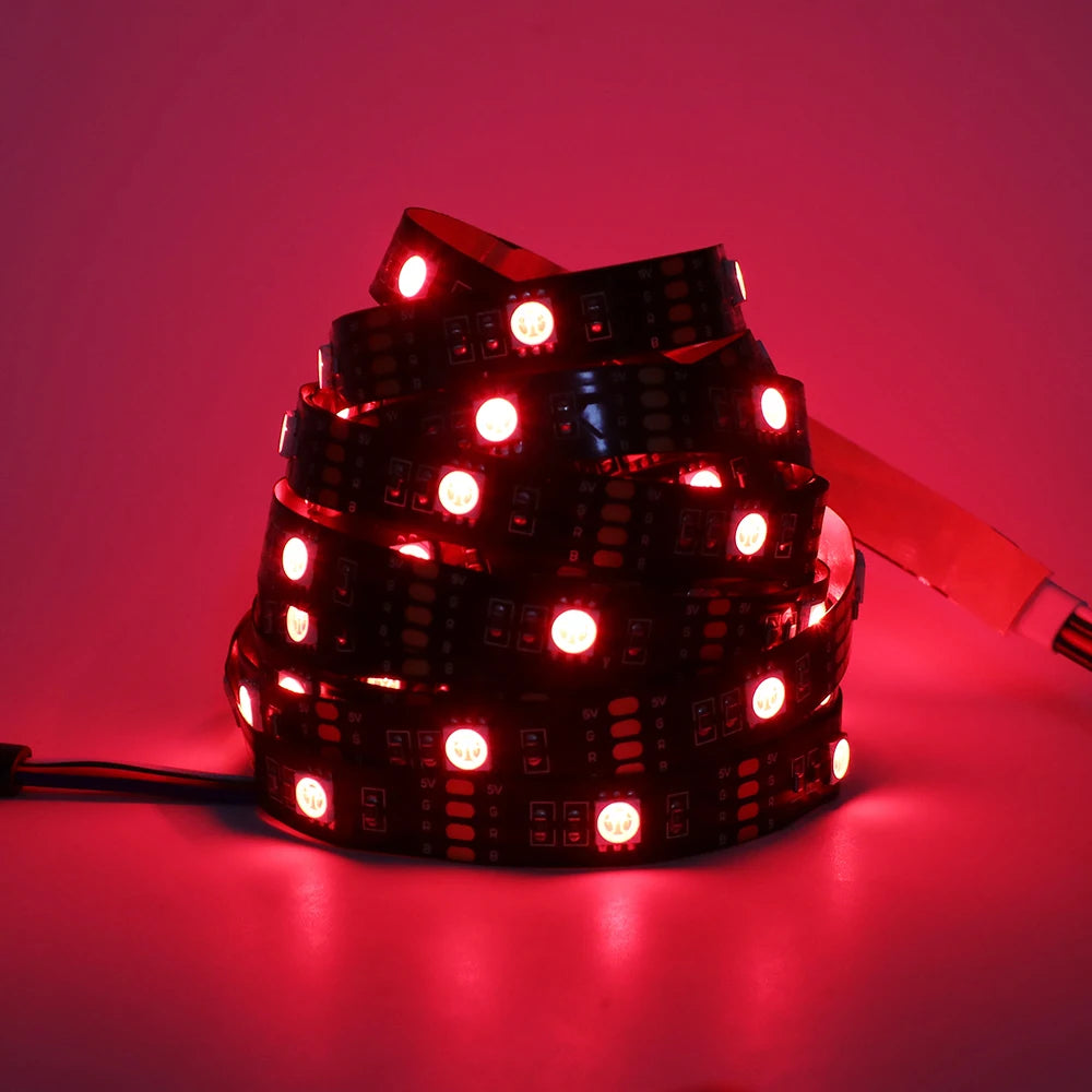 5v 5050 RGB LED Strip Light Flexible Tape Lamp Waterproof 50cm 1m 2m 3m 4m 5m With 4pin Plug White/ Black PCB Home Decoration