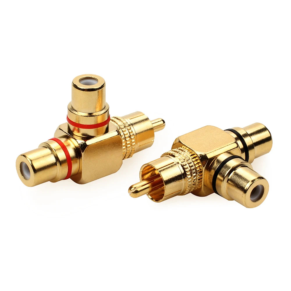 RCA Male To RCA Female Lotus Connector Tee Type 3Way Splitter for AV Audio and Video Converter Adapter Gold Plated Copper Brass