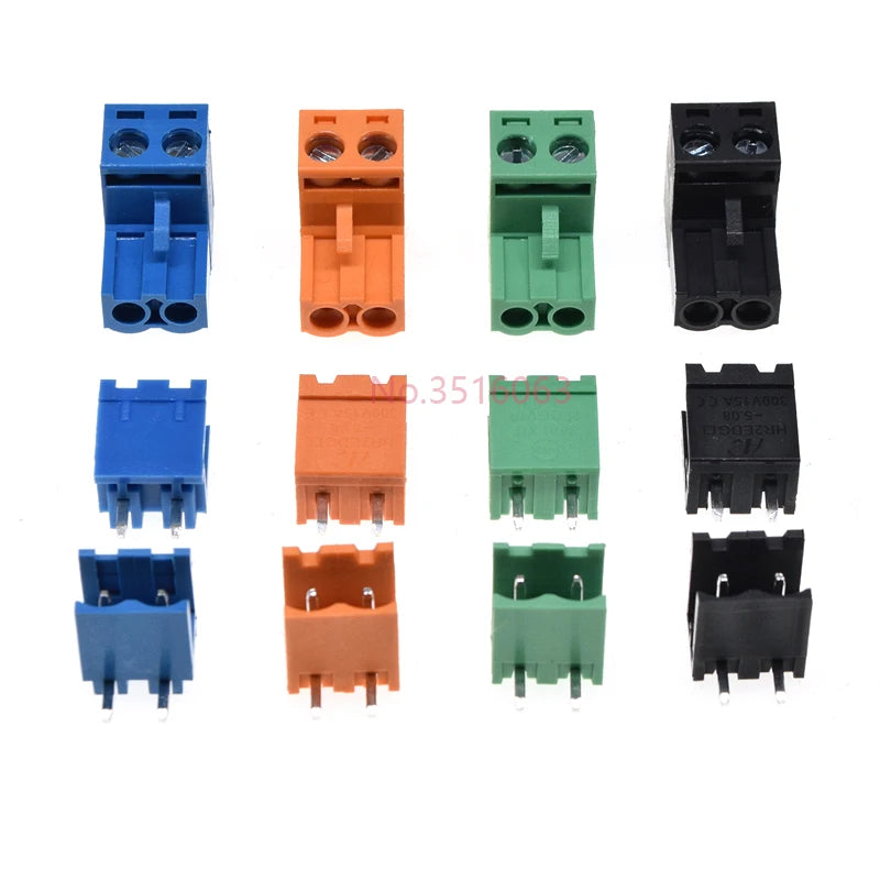 Green/Black/Blue/Orange 2edg 5.08mm 2/3/4/5/6/8P Straight/Curved Needle Pin Pluggable Screw Terminal Block Connector Plug+Socket