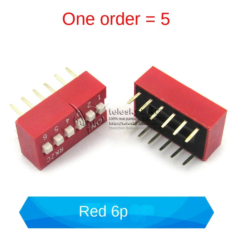 5PCS Dial Switches Toggle Side Dial Flat Dial Coding Patch 2P 4 5 6 8 9 10 Bit 2.54mm Red Blue Black