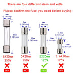 100 Pcs 125V Christmas Light Fuses Kit 5x20mm Max Glass Fuses - 10 Values Set including 0.5A 1A 2.5A 3A 5A 7A 8A 10A 15A 20A