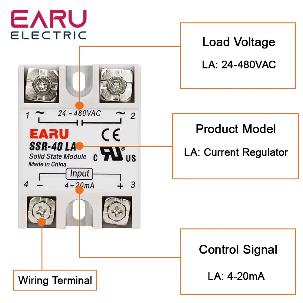 SSR-10LA SSR-25LA SSR-40LA SSR Solid State Relay Current Type Regulator Voltage Regulator AC24-480V Output 4-20mA Module Input
