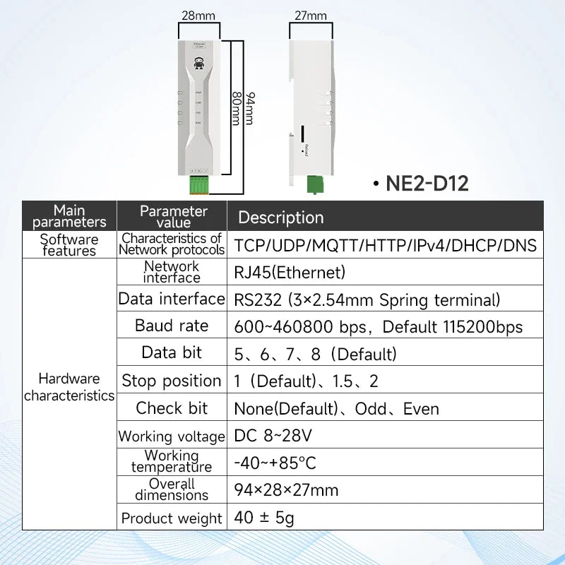 Serial Port Server RS485 To Ethernet CDSENET NE2-D11 DC 8-28V TCP/UDP Modbus MQTT HTTP DNS FOTA Remote Up DIN Rail Installation
