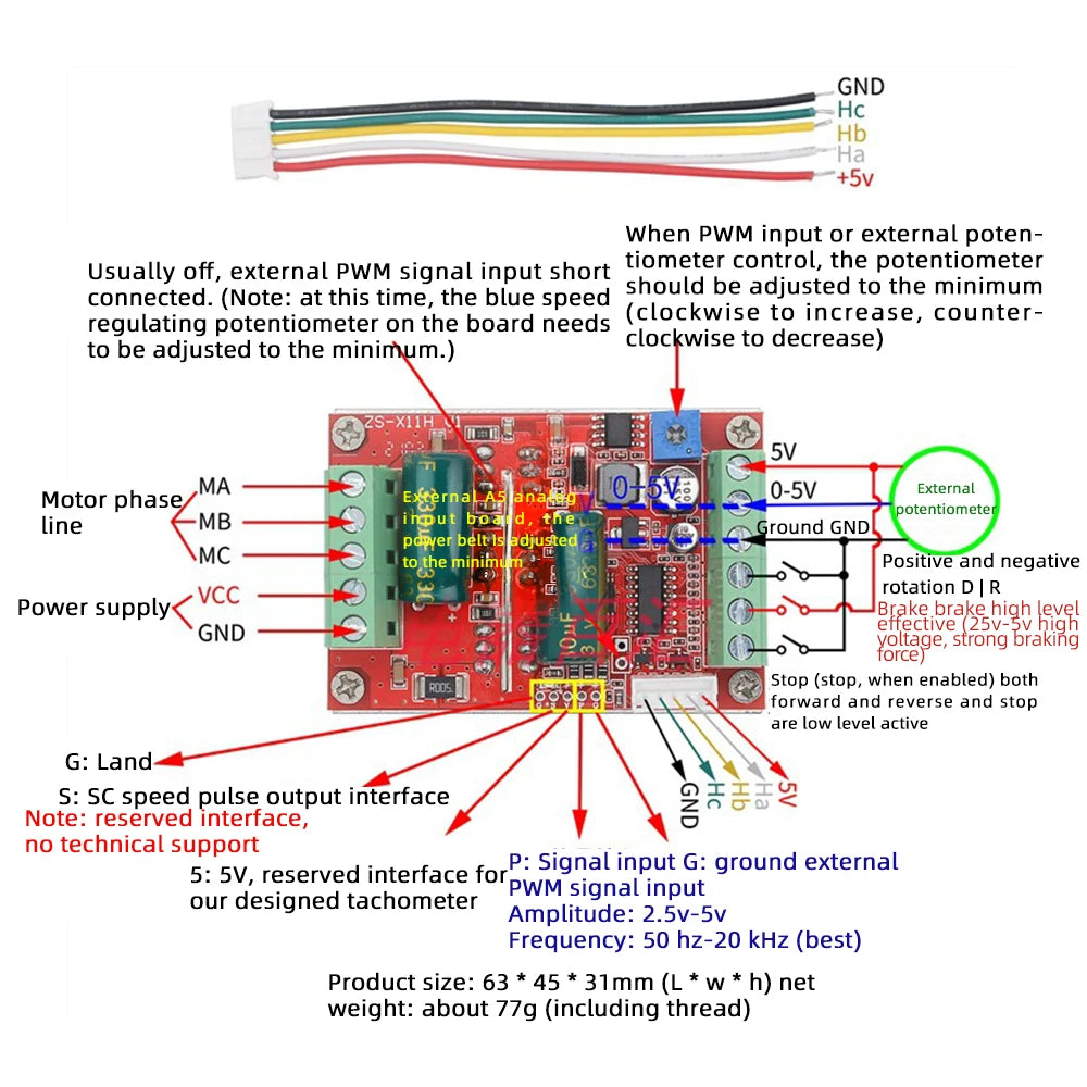 ZS-X11H/ZS-X11H V1 DC6-60V 400W BLDC three-phase DC brushless Hall motor controller motor drive module PWM signal input