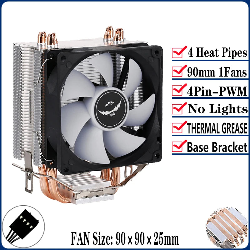 QiuzAim Air-cooled Radiator 2/4/6 Heat Pipe Computer Processor CPU Fan Compatible LGA115x 1200 1700 2011 2066 X79 X99 E5 AM4 AM5
