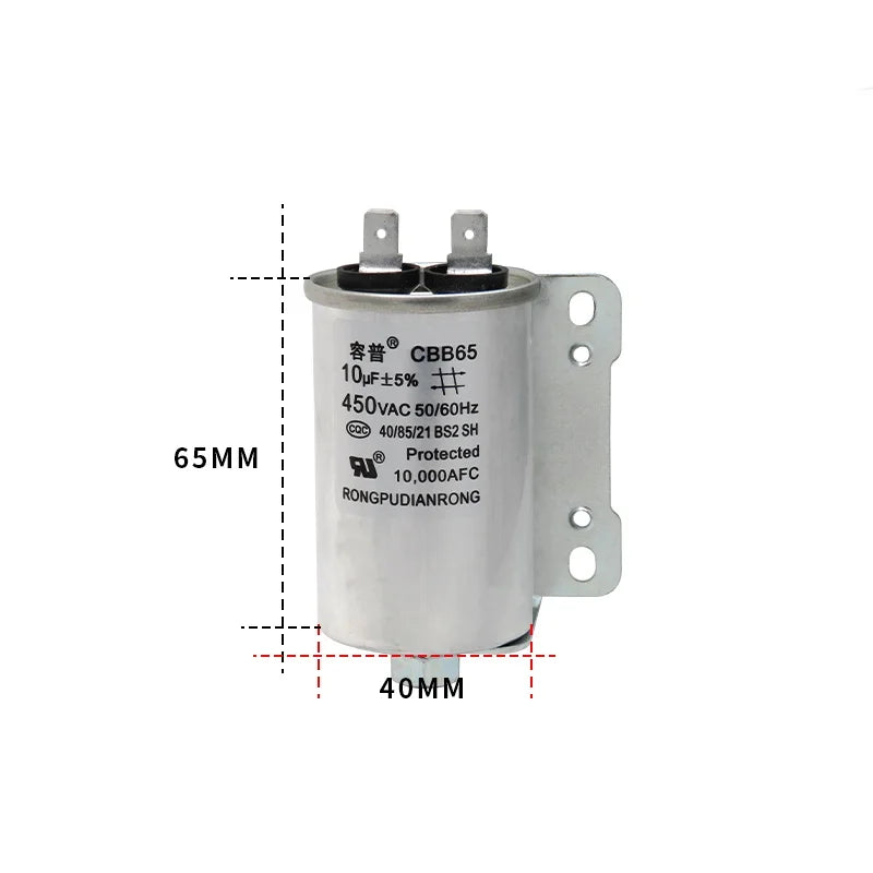 Washing Machine Capacitor 3UF 6UF 8UF 10UF 11UF 15UF CBB65A-1 Starting Capacitor Single Insert with Screw