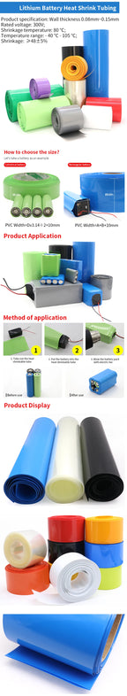 Width 25mm~ 120mm 18650 Lip Battery PVC Heat Shrink Tube Pack Dia 16 - 76mm Insulated Film Wrap lithium Case Cable Sleeve