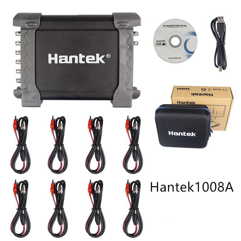 Hantek 1008C Automotive Oscilloscope with Passive Attenuator HT201 HT25 Auto PC Storage USB 8 Channels Programmable Generator