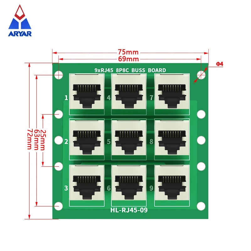 RJ45 8P8C Breakout Board 9 Ways RJ45 Female Splitter Board