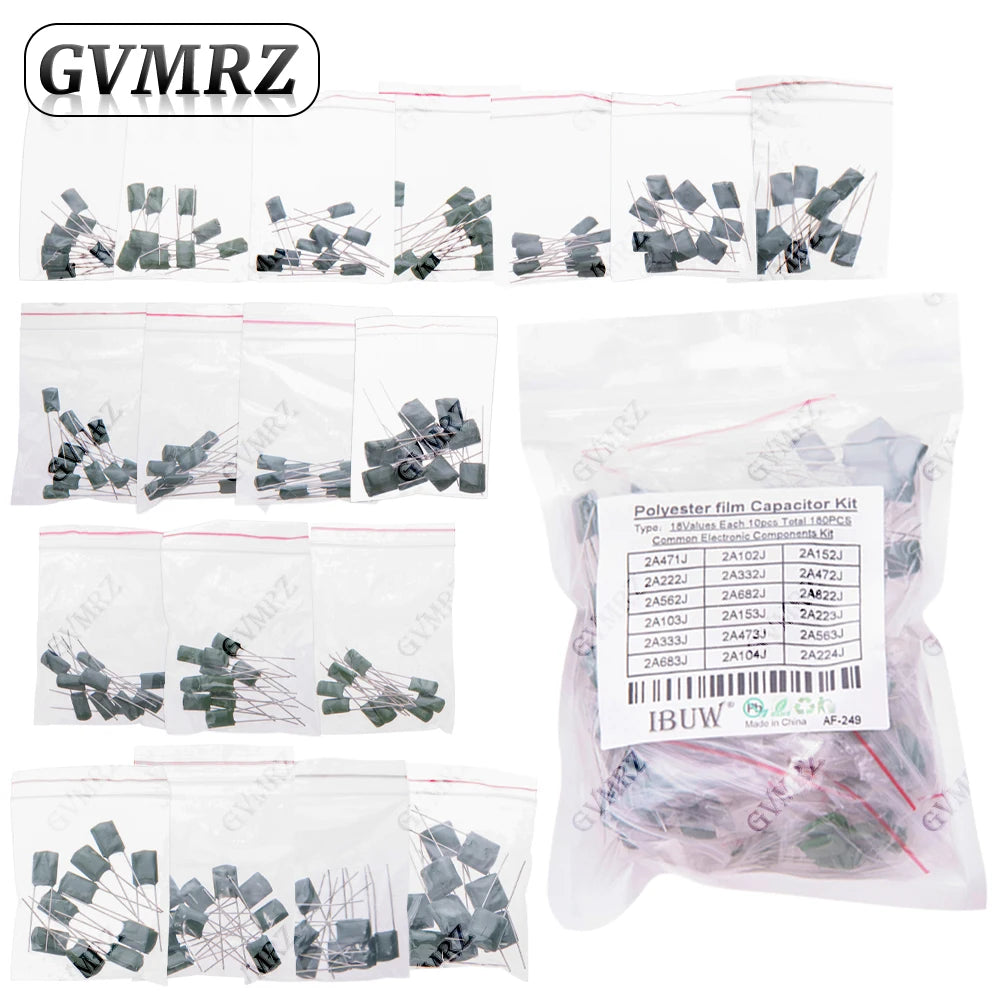 50PCS Polyester Film Capacitor Assorted Values J Tolerance for Electronics DIY