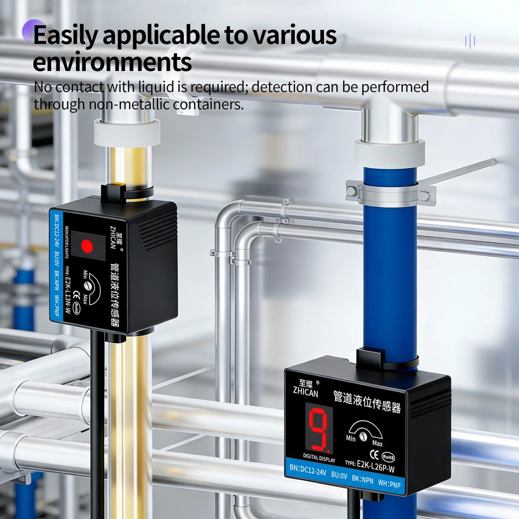 ZHICAN E2K Non Contact Capacitive Liquid Level Sensor Pipe Water Tank Full Empty Detection Alarm Switch