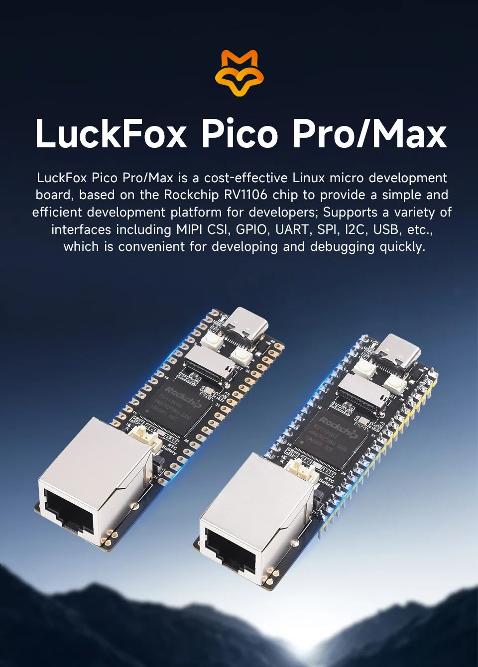 Luckfox Pico Pro/Max RV1106 Linux Micro Development Board, Integrates ARM Cortex-A7/RISC-V MCU/NPU/ISP Processors