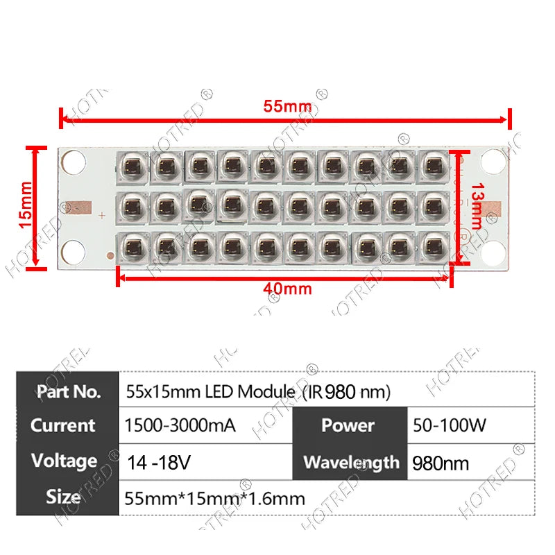 High Power LED Chip IR Infrared 730nm 810Nm 850nm 940nm Deep Red 660nm 30W 50W 100W Grow Plant Light for Night Vision CCTV Camer