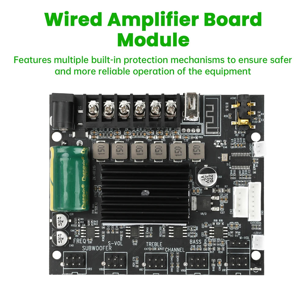 2.1-Channel Bluetooth Amplifier Board 50W+50W+100W DC 12-24V Audio Power Amplifier Module MT21S Leaded Version TPA3116D2*2 Chip