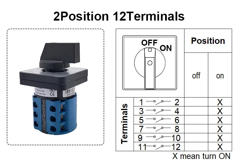 Electric 3/4 Position 12Terminals Rotary Cam Changeover Switch 500V 20A LW28-20