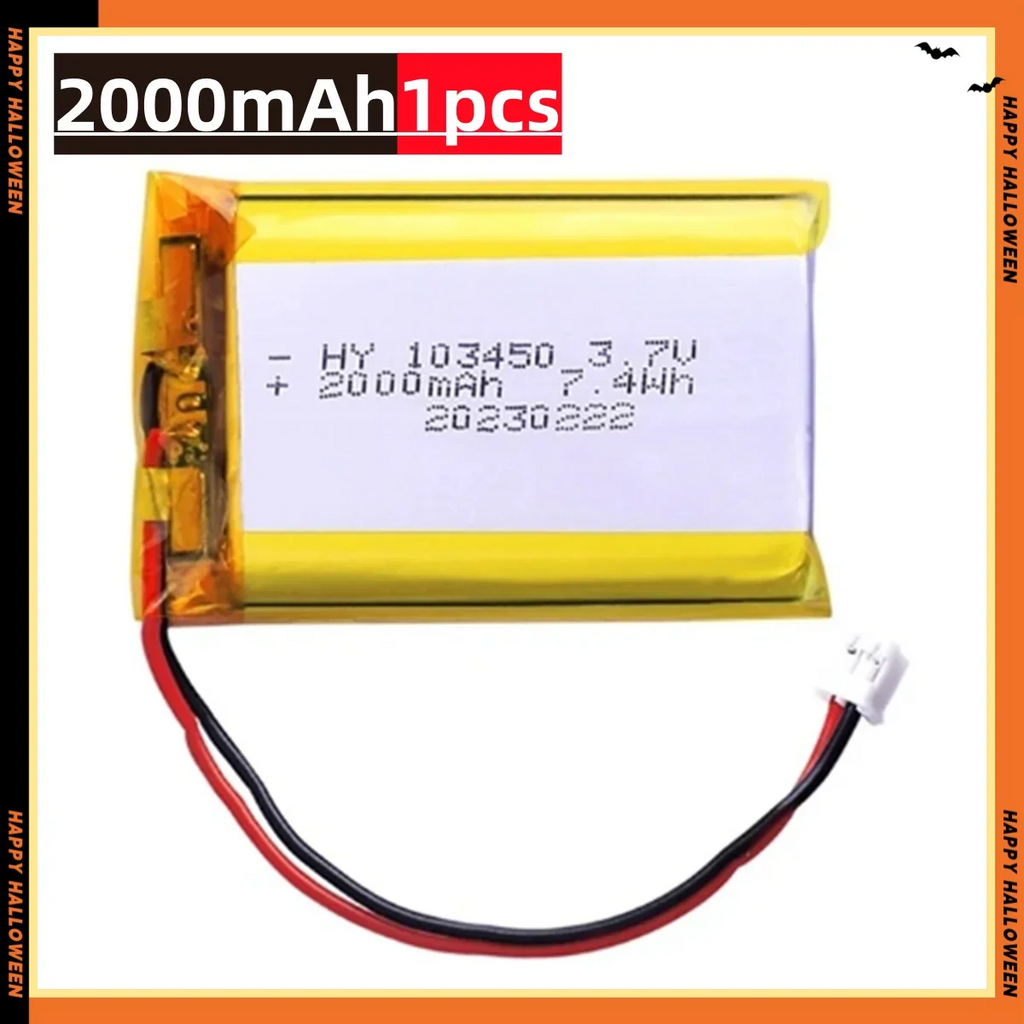 2.0-4.0AH 103450 Polymer Lithium Rechargeable Battery JST PH 2.0mm 2pin Plug for Camera GPS Navigator MP5 Bluetooth Headset
