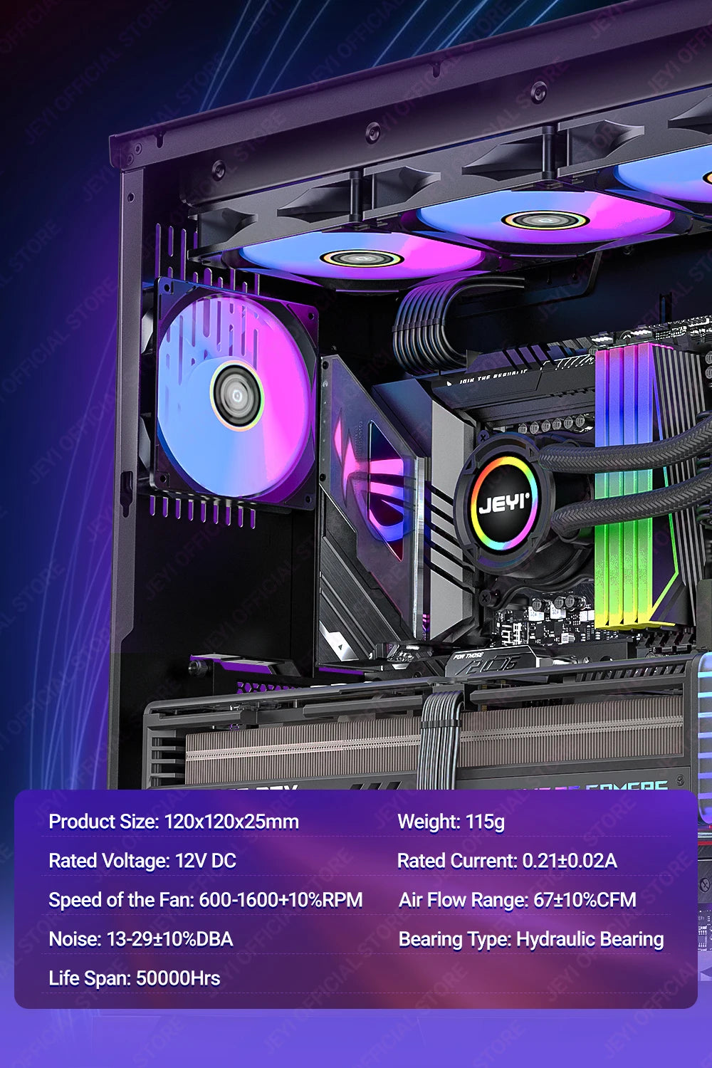 JEYI 120mm PC ARGB Cooling Fan AURA SYNC RGB Computer Fans Ultra Silent Heatsink Ventilador with 4PIN PWM and 5V 3PIN ARGB Port