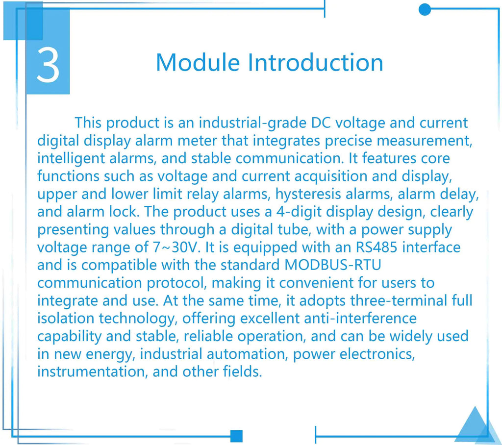 DC Digital Voltmeter Ammeter Panel Meter with Upper/Lower Limit Alarm, RS485 Modbus RTU, Relay Output Control, LED Display Kit