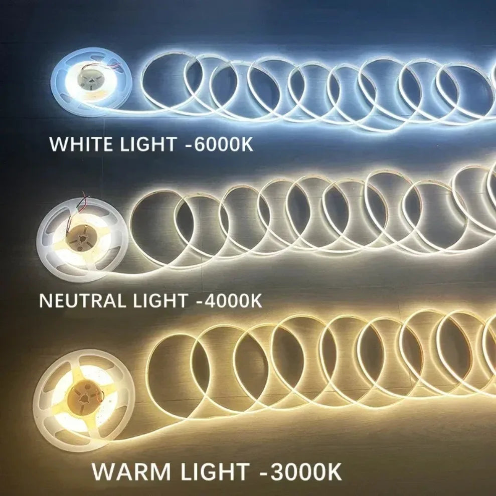 DC 12V/24V 8MM COB LED Strip Free Cut Cuttable 400LEDs/M 528LEDs/M High Density Flexible Tape Home Decoration Lighting 0.5M-10M