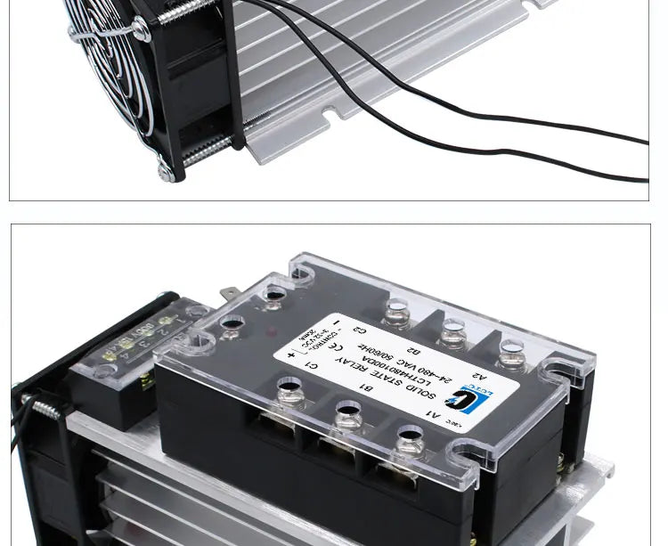 LCTC Three Phase Solid State Relay SSR Zero Cross 3-phase Load Relay 3-32VDC Control With Radiator 380V10A 25A 40A 60A 80A 100A