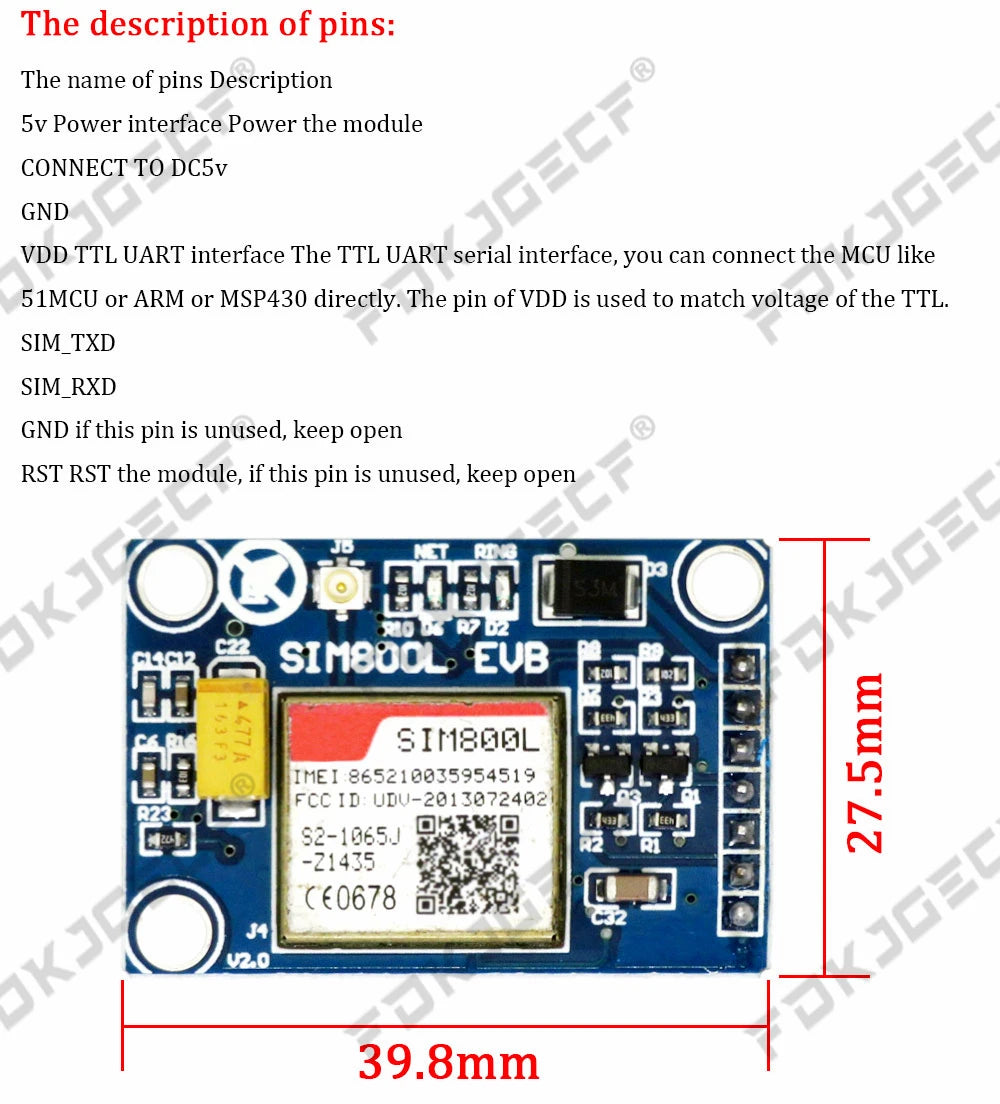 SIM800L GPRS GSM Module Micro SIM Card Core Quad-band TTL Serial Port Antenna PCB Wireless WIFI Board for Arduino Smart Phone