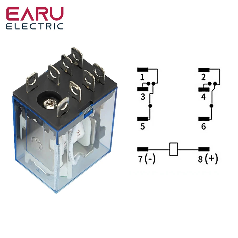 EARU 1Pcs LY2NJ HH62P Small Electromagnetic Relay 10A 8PIN Coil Power Relay DC12V DC24V AC110V AC220V With Socket Base DIN Rail