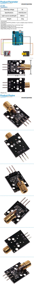 KY-008 650nm Laser Sensor Module 3Pin 6mm 5V 5mW Red Laser Dot Diode Copper Head for Arduino DIY Kit