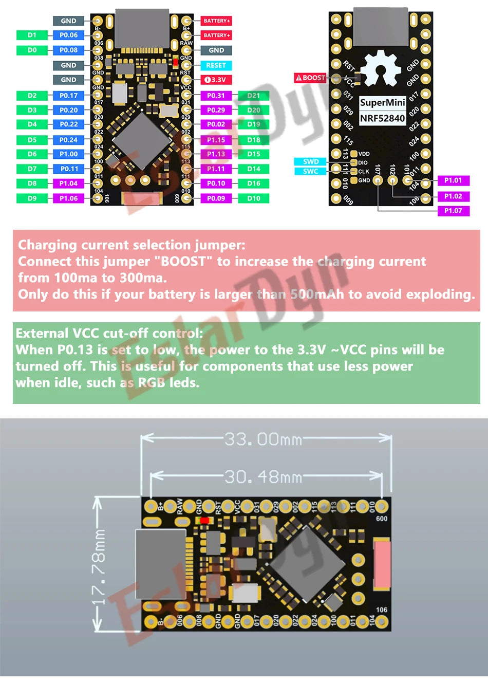 Estardyn NRF52840 Red Development Board Bluetooth Compatible With Nice!Nano V2.0 Pro Micro For Split Keyboard DIY Project