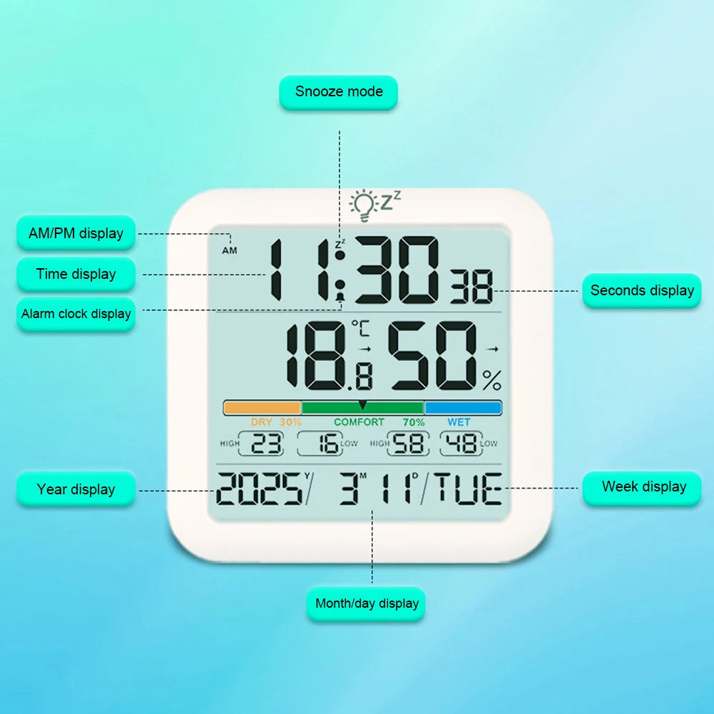 Thermometer Sensor with Backlit LCD Digital Magnetic Clock Easy To Read Home Weather Station for Humidity Gauge Meter Sensor