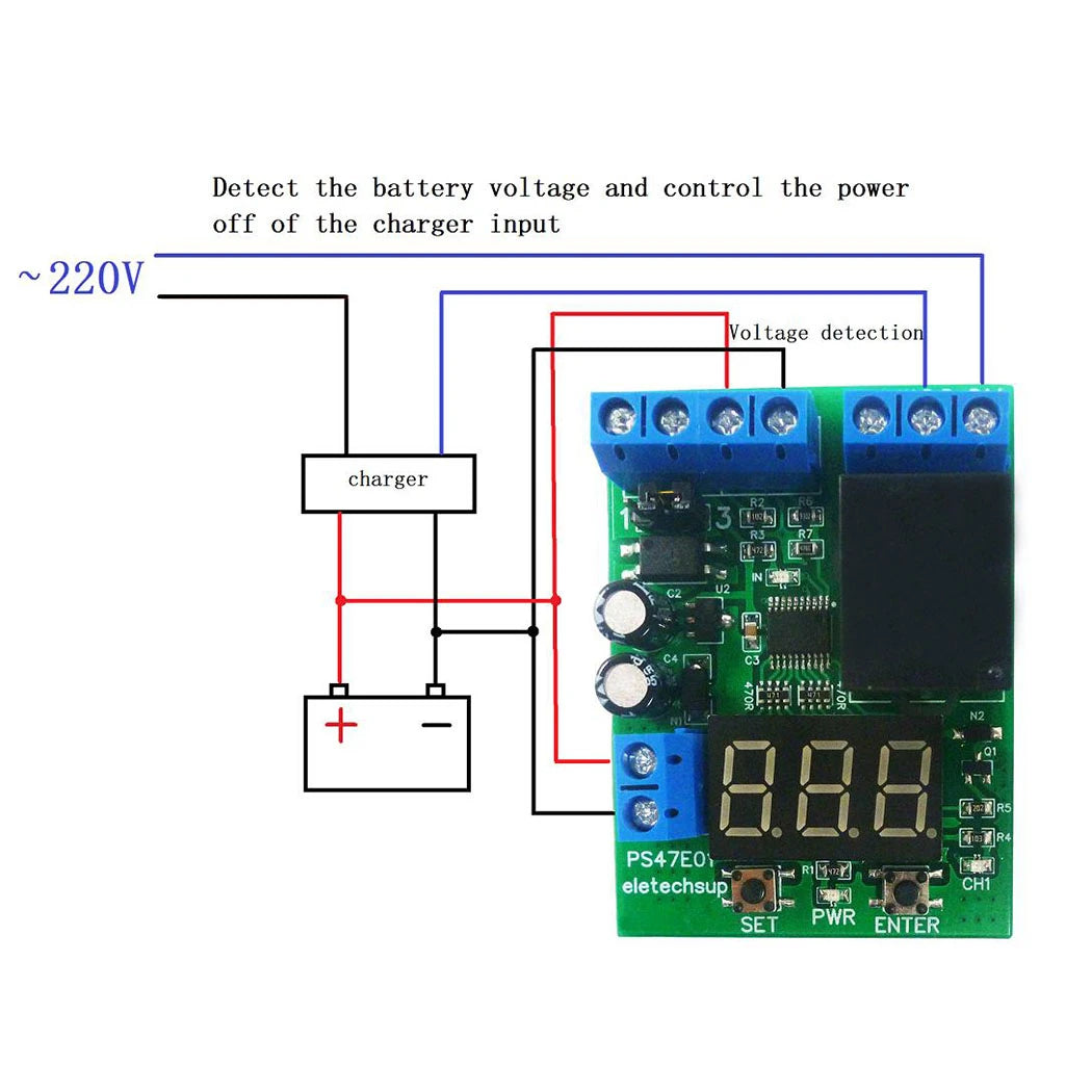 DC 12V 24V LED Digital Relay Switch Control Board Module Relay Module Voltage Detection Charging Discharge Monitor Test