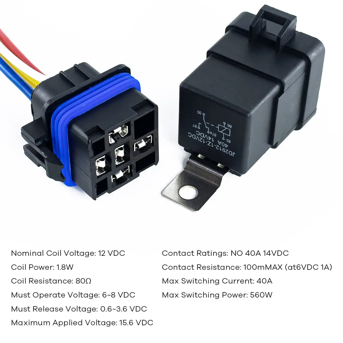 1PCS DC 12 24V 40A 4 5-Pin AMP Waterproof Relay Harness Tinned Copper Wires 5-PIN SPDT For  Boat Auto Fan Car relay With Socket