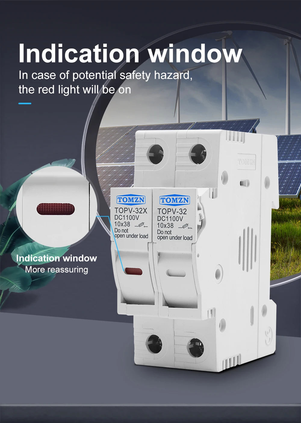 TOMZN 1P 2P DC Fuse Holder 10*38mm High Voltage Solar PV 1100V TOPV-30 Base Photovoltaic System Protection Protector GPV